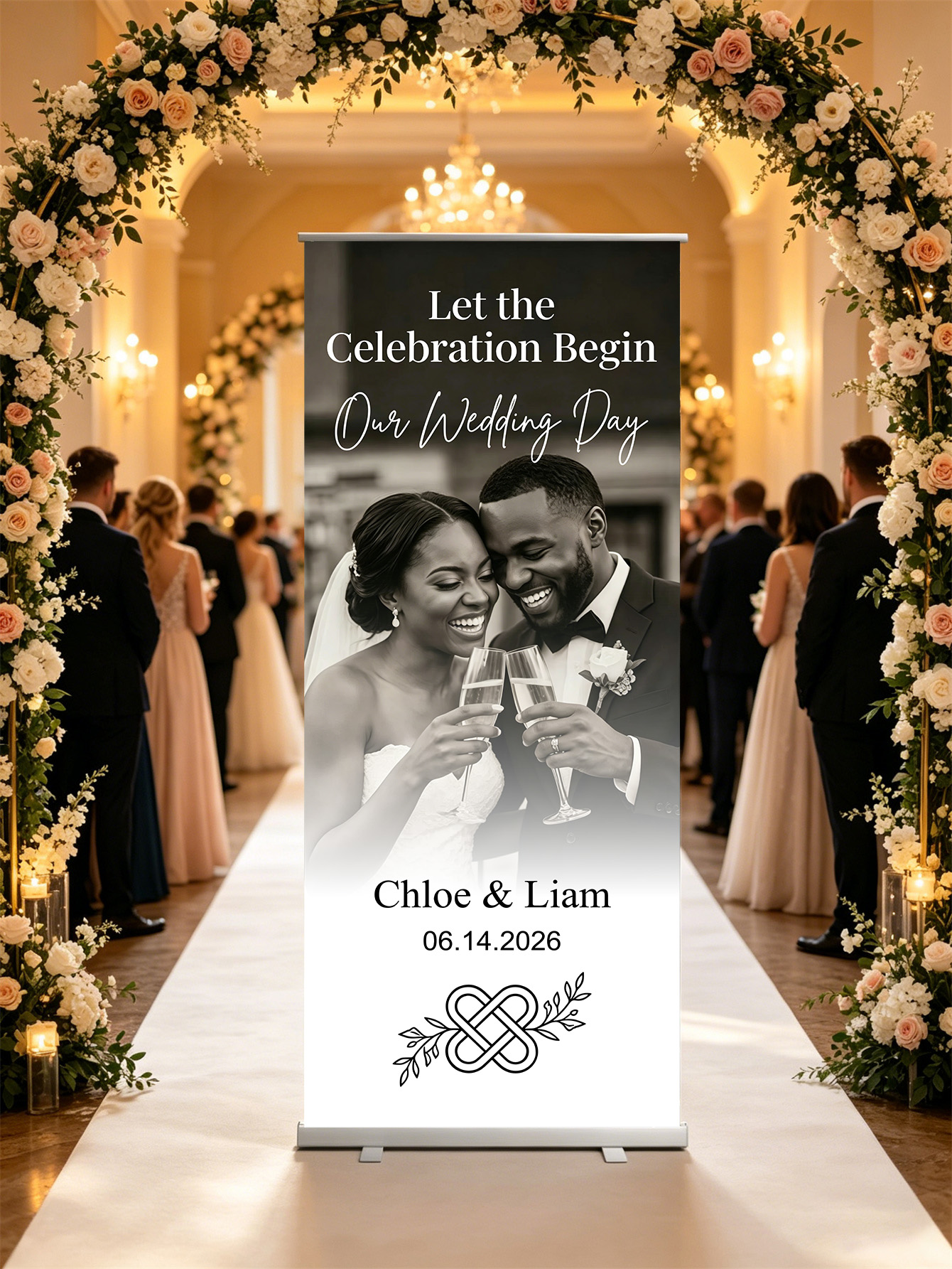 Customized wedding retractable banners - personalized photo wedding welcome signs, reception decorations and background curtains